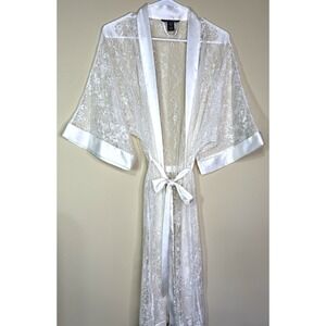 Victoria's Secret Womens XS/Small Sheer Lace Satin Robe White Cream Satin Bridal